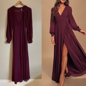 My Whole Heart Plum Long Sleeve Wrap Dress